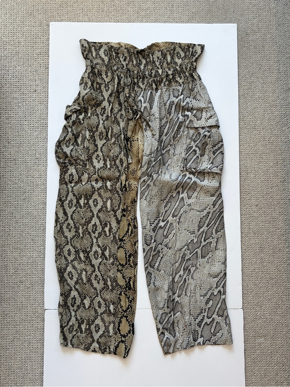 Zara Snake Print Paperbag Cargo Wide Leg Pants Size L